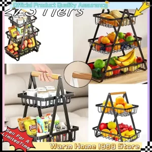 2025 New 2 3 Tiers Countertop Fruit Basket Portable Iron Art Kitchen Organizer for Fruits Bread Snacks Storage Rack