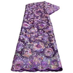 Nigerian Sequins Lace Fabric 2025 High Quality African Lace French Tulle Sequin Embroidery Lace Fabrics For Party Dress