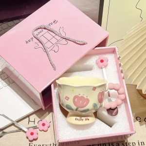 New high-value birthday gifts for girls, tulip ceramic cups, gift boxes, flower mugs