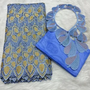 Sky Blue 2.5+2.5 Yards Swiss Voile Lace Fabric With Embroidered African Bazin Riche Fabric For Women Sewing Clothing Lace Fabric