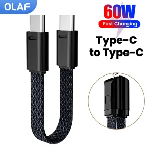 16.5CM Short Cable Fast Charging 60W Type C To Type C Cable For Power BanK USB C Cable For iPhone 16 15 Xiaomi Samsung Huawei