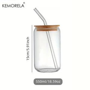 18.6OZ Glass Cup With Lid and Straw Transparent Bubble Tea Cup  Glass Beer Can Milk Mocha Cups1/2/4 Set Breakfast Mug Drinkware
