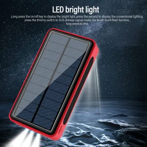 Solar Power Bank 50000mAh Aluminum Alloy USB Portable Charger Battery Pack with LED Light for Outdoor Camping Emergency