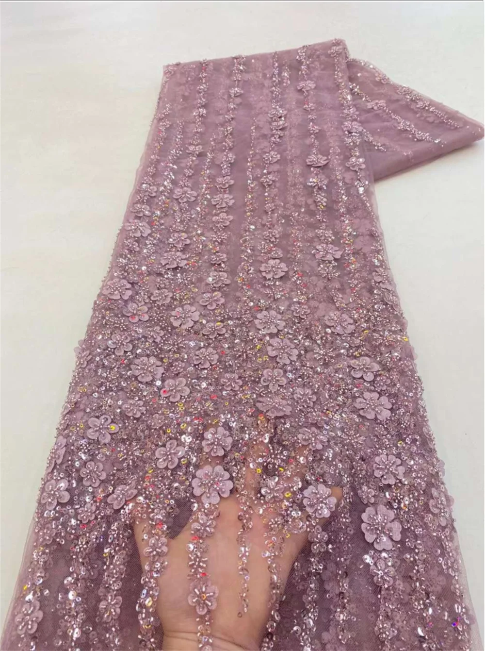 African Lace Fabric 2025 High Quality French 3D Flower Sequins Embroidery Beads Tulle Lace Fabric For Party Dress - Image 21