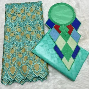 Sky Blue 2.5+2.5 Yards Swiss Voile Lace Fabric With Embroidered African Bazin Riche Fabric For Women Sewing Clothing Lace Fabric