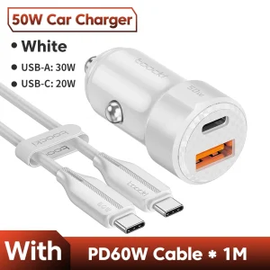 Toocki 50W QC PD 3.0 Car Charger Quick Charge 4.0 USB Type C Car Fast Charging For iPhone 12 13 14 Huawei Samsung Xiaomi POCO