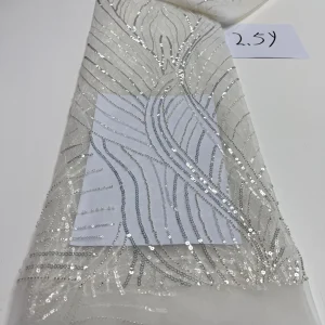 Luxurious Nigerian African Beaded Lace Fabric High Quality Sequins Embroidery African French Lace Fabric For Sewing 2.5 Yards