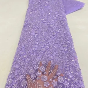 African Lace Fabric 2025 High Quality French 3D Flower Sequins Embroidery Beads Tulle Lace Fabric For Party Dress