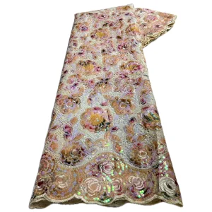 Nigerian Sequins Lace Fabric 2025 High Quality African Lace French Tulle Sequin Embroidery Lace Fabrics For Party Dress