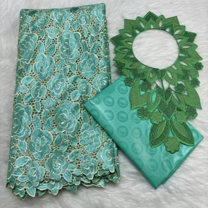 Sky Blue 2.5+2.5 Yards Swiss Voile Lace Fabric With Embroidered African Bazin Riche Fabric For Women Sewing Clothing Lace Fabric