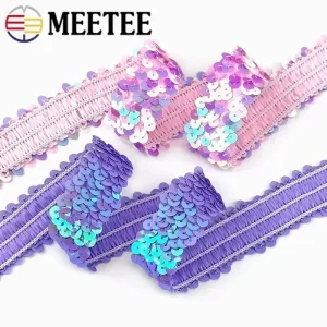 2/5/10Meters Meetee 30mm Sequin Lace Ribbon Stretch Fabric Laces Trim for Clothes Elastic Band DIY Sewing Decoration Accessories