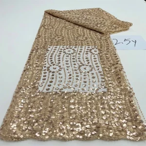 Luxurious Nigerian African Beaded Lace Fabric High Quality Sequins Embroidery African French Lace Fabric For Sewing 2.5 Yards