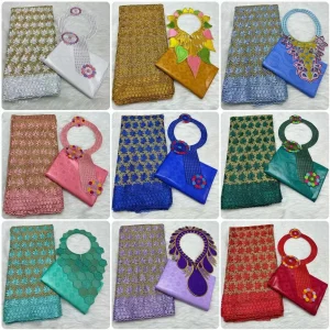 Sky Blue 2.5+2.5 Yards Swiss Voile Lace Fabric With Embroidered African Bazin Riche Fabric For Women Sewing Clothing Lace Fabric