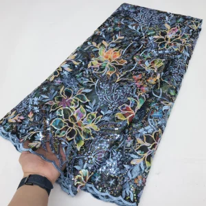 Nigerian Sequins Lace Fabric 2025 High Quality African Lace French Tulle Sequin Embroidery Lace Fabrics For Party Dress