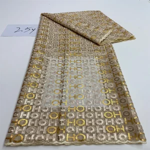 Luxurious Nigerian African Beaded Lace Fabric High Quality Sequins Embroidery African French Lace Fabric For Sewing 2.5 Yards