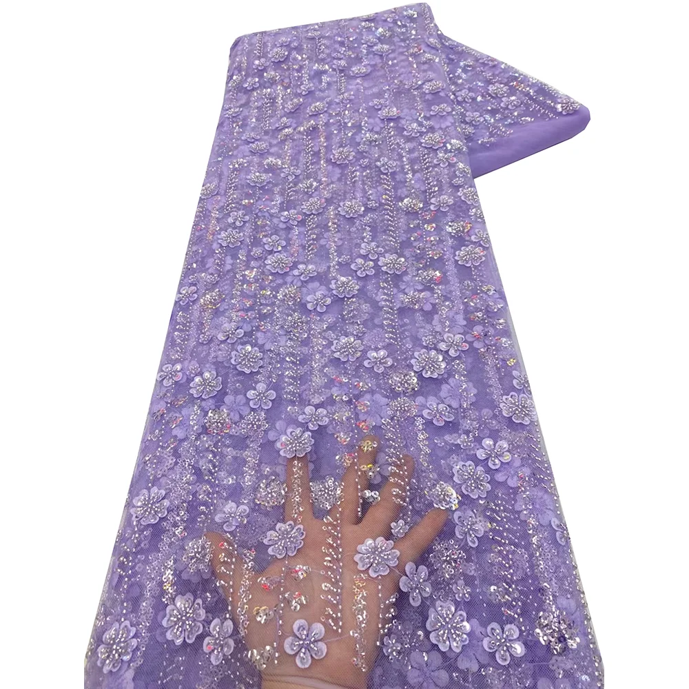 African Lace Fabric 2025 High Quality French 3D Flower Sequins Embroidery Beads Tulle Lace Fabric For Party Dress - Image 25