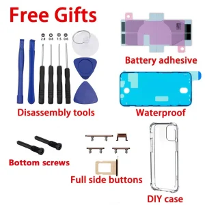 Rear Housing,For iPhone 12 mini Shell With Free Gifts,Back Cover+Middle Chassis Frame+SIM Tray+Side Key Parts+Tools+Adhesive