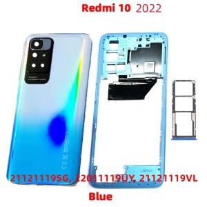 For Xiaomi Redmi 10 , 10 Prime 2022 Back Chassis Case + Middle Frame Housing With Camera Lens+Sim Card Tray Phone Parts