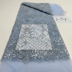 Luxurious Nigerian African Beaded Lace Fabric High Quality Sequins Embroidery African French Lace Fabric For Sewing 2.5 Yards
