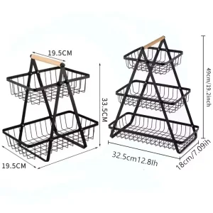 2025 New 2 3 Tiers Countertop Fruit Basket Portable Iron Art Kitchen Organizer for Fruits Bread Snacks Storage Rack