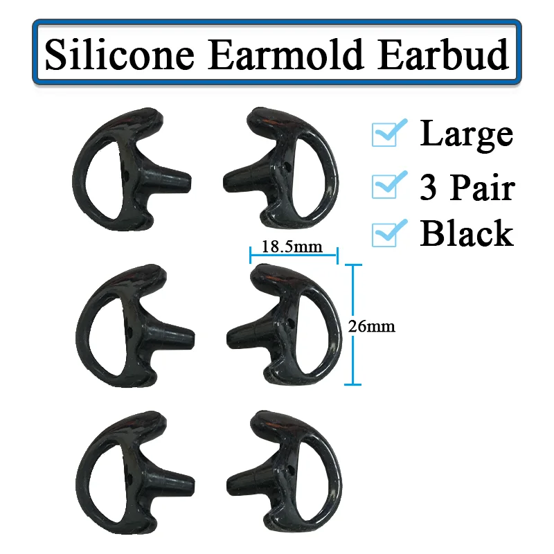 3-Pair Silicone Earbud for Universal Walkie Talkie Radio Air Acoustic Coil Tube Earpiece Headphone Earmold White Black S M LSize - Image 11