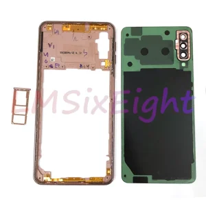 For Samsung Galaxy A750 A7 2018 SM-A750F A750F Phone Housing Middle Frame Cover+Battery Back Cover Glass+Sim Card Tray Holder