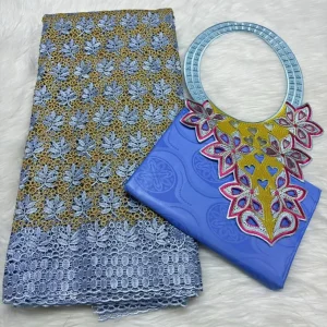 Sky Blue 2.5+2.5 Yards Swiss Voile Lace Fabric With Embroidered African Bazin Riche Fabric For Women Sewing Clothing Lace Fabric