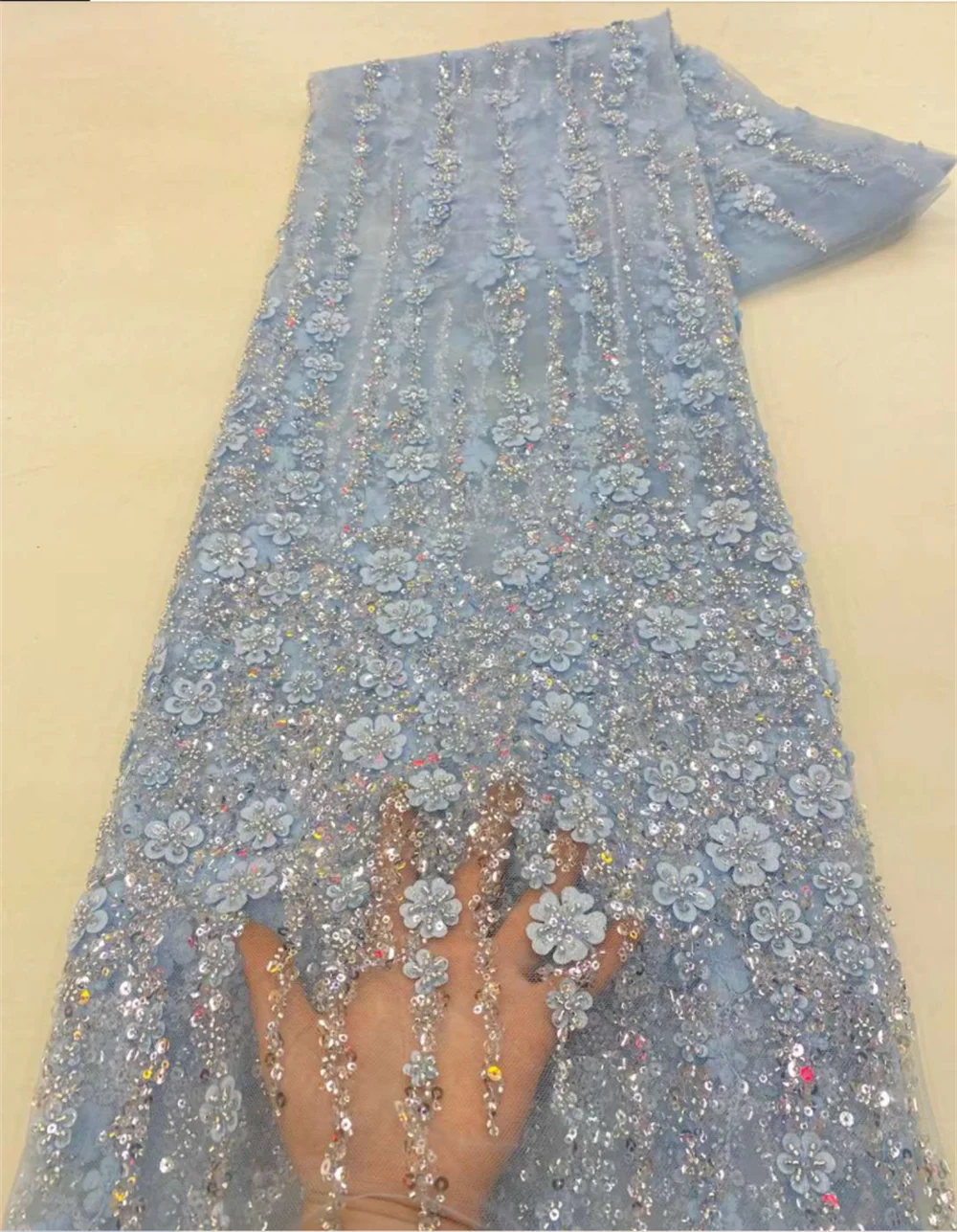 African Lace Fabric 2025 High Quality French 3D Flower Sequins Embroidery Beads Tulle Lace Fabric For Party Dress - Image 23