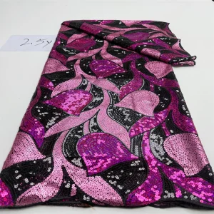 Luxurious Nigerian African Beaded Lace Fabric High Quality Sequins Embroidery African French Lace Fabric For Sewing 2.5 Yards