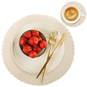 Set of 6 Round Braided Placemats 34CM Table Mats for Dining Tables Christmas Halloween Woven Washable Non-Slip Place mats