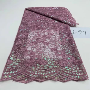 Luxurious Nigerian African Beaded Lace Fabric High Quality Sequins Embroidery African French Lace Fabric For Sewing 2.5 Yards