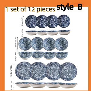 Japanese - style blue and white hand - painted 4.5 - inch ceramic bowl, retro - style rice bowl for home use.