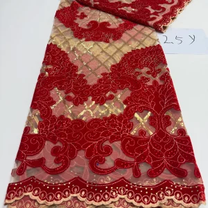 Luxurious Nigerian African Beaded Lace Fabric High Quality Sequins Embroidery African French Lace Fabric For Sewing 2.5 Yards