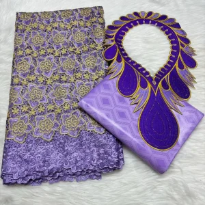 Sky Blue 2.5+2.5 Yards Swiss Voile Lace Fabric With Embroidered African Bazin Riche Fabric For Women Sewing Clothing Lace Fabric