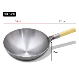 32/34/36cm Iron Wok Chinese Traditional Handmade Large Wok Household Cooking Pot Wooden Handle Wok Kitchen Cookware