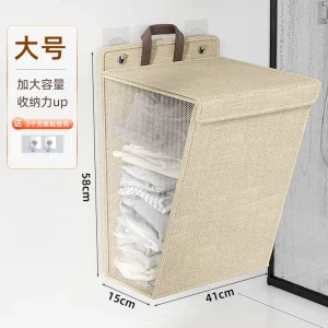1 Pcs Foldable Adhesive Laundry Basket Hamper Multifunctional Punch Free Wall Hanging Washing Clothes Mesh Hook Organizer