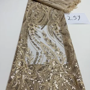 Luxurious Nigerian African Beaded Lace Fabric High Quality Sequins Embroidery African French Lace Fabric For Sewing 2.5 Yards