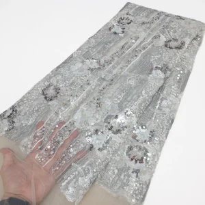 Nigerian Sequins Lace Fabric 2025 High Quality African Lace French Tulle Sequin Embroidery Lace Fabrics For Party Dress