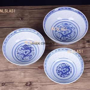 Ceramic Tableware Blue And White Porcelain Ramen Soup Bowl Chinese Rice Bowls Dragon Pattern Vintage Dinnerware