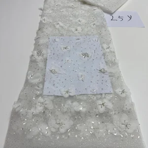 Luxurious Nigerian African Beaded Lace Fabric High Quality Sequins Embroidery African French Lace Fabric For Sewing 2.5 Yards