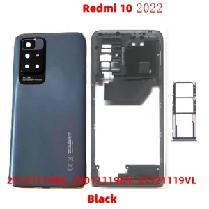 For Xiaomi Redmi 10 , 10 Prime 2022 Back Chassis Case + Middle Frame Housing With Camera Lens+Sim Card Tray Phone Parts