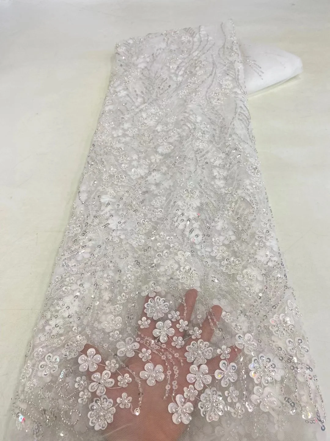 African Lace Fabric 2025 High Quality French 3D Flower Sequins Embroidery Beads Tulle Lace Fabric For Party Dress - Image 9