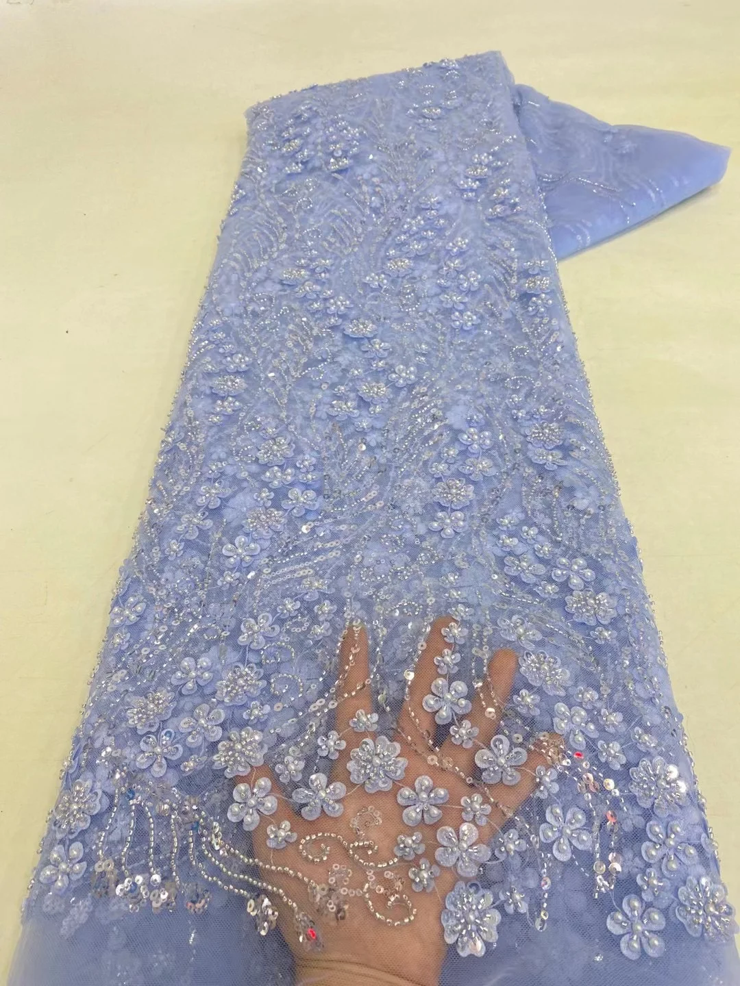 African Lace Fabric 2025 High Quality French 3D Flower Sequins Embroidery Beads Tulle Lace Fabric For Party Dress - Image 13