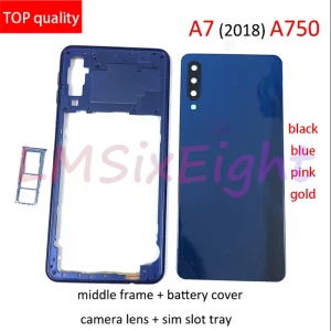 For Samsung Galaxy A750 A7 2018 SM-A750F A750F Phone Housing Middle Frame Cover+Battery Back Cover Glass+Sim Card Tray Holder