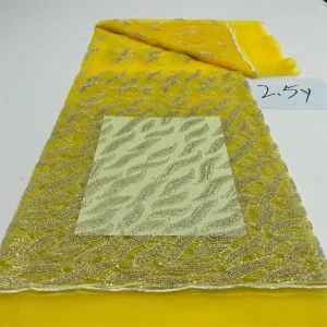 Luxurious Nigerian African Beaded Lace Fabric High Quality Sequins Embroidery African French Lace Fabric For Sewing 2.5 Yards