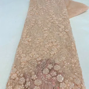African Lace Fabric 2025 High Quality French 3D Flower Sequins Embroidery Beads Tulle Lace Fabric For Party Dress