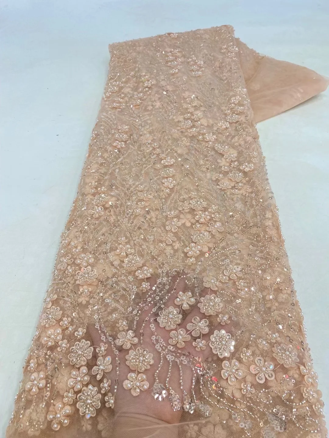 African Lace Fabric 2025 High Quality French 3D Flower Sequins Embroidery Beads Tulle Lace Fabric For Party Dress - Image 14