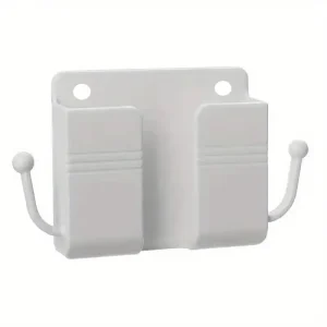 1pc Adhesive Wall Mount Phone Holder With Hooks, Storage Box ForMobile Phone Remote Control, Storage Box For Bedroom, Kitchen,Ba