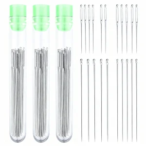 Leather Crafts Sewing Needle,Round Head Blunt Pint,Pointed Prism Sharp Tool for Embroidery Stitching Gold Tail Big Eye Needles