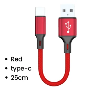 25cm Short Cable USB to Type C/Micro Fast Charging Data Transfer Wire For iPhone 15 Pro Xiaomi Huawei Samsung Oneplus Cellphones